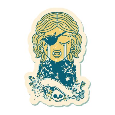 Retro Dövme Tarzı Ağlayan Ork düzenbaz karakter yüzü ve doğal bir D20 rulo