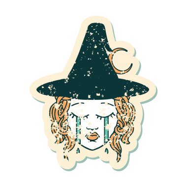 Ağlayan insan cadı karakterinin grunge çıkartması.