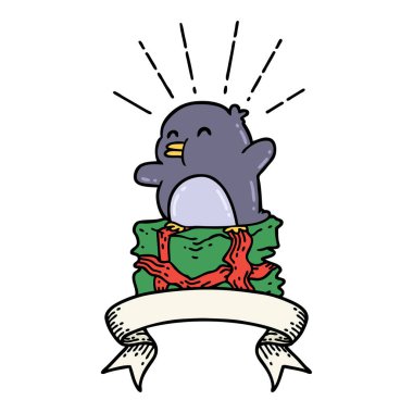 Dövme stili penguen dövmeli parşömen.