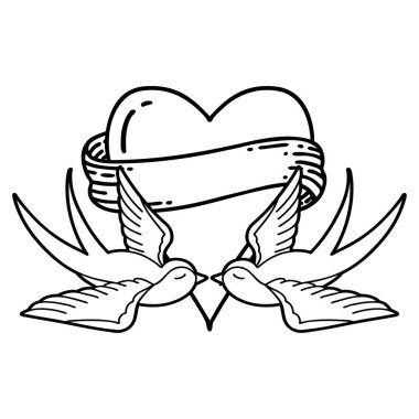 Kırlangıçlar gibi siyah çizgili bir dövme ve sancaklı bir kalp.