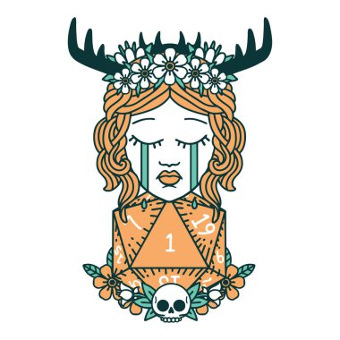 Retro Dövme Tarzı Ağlayan İnsan Druid Doğal bir d20 rulo ile