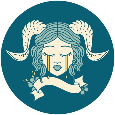 Retro Dövme Biçimi ağlayarak karakter yüzünü kaydırma pankartıyla kaplıyor