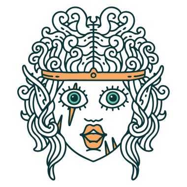 Retro Dövme Tarzı Elf barbar karakter yüzü