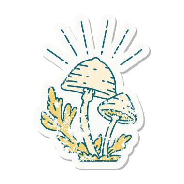 Eski bir dövme stili mantar çıkartması.