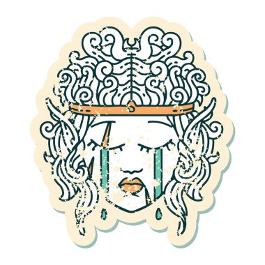 Retro Dövme Tarzı Ağlayan Elf Barbar karakter yüzü