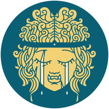 Retro Dövme Tarzı Üzgün Ork Barbar karakter yüzü