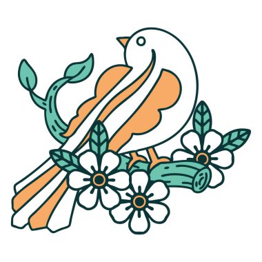 Bir daldaki kuşun ikonik dövme görüntüsü