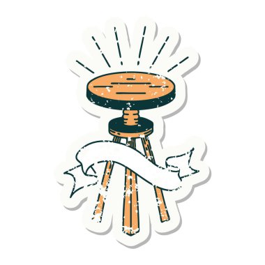 Dövme stili eski bir çıkartma. Tahta tabure.