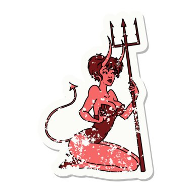 Geleneksel stil şeytan kız dövmesi.