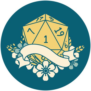 Retro Dövme Biçimi Doğal bir d20 zar atma