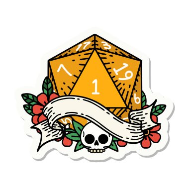 Doğal bir d20 zar çıkartması.