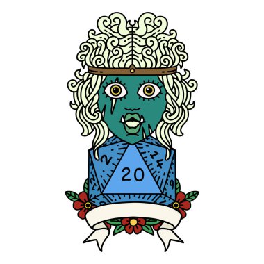 Retro Dövme Biçimi Doğal 20 zarlı yarı ork barbar karakter