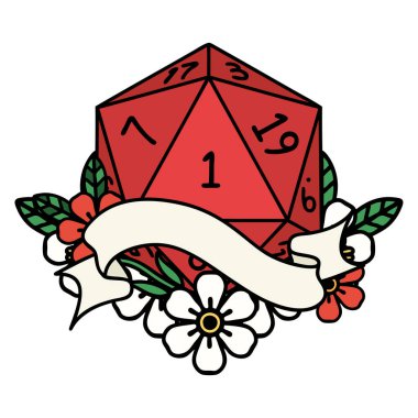 Retro Dövme Biçimi Doğal bir d20 zar atma