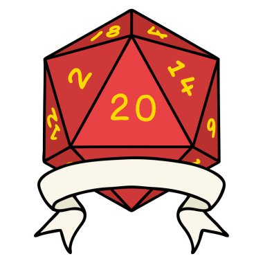 Retro Dövme Biçimi Doğal 20 kritik vuruş D20 zar atma