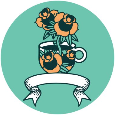 bir fincan ve çiçekli dövme biçimi simgesi