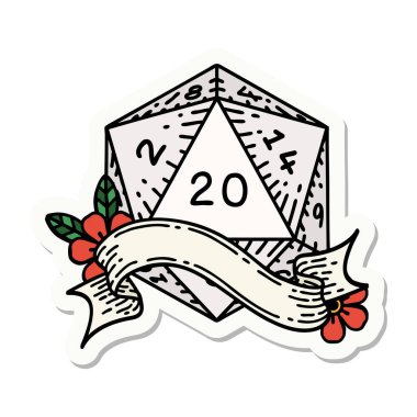 Doğal bir yirmi D20 zar atmanın etiketi.