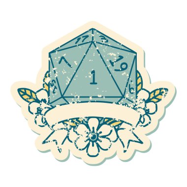 Retro Dövme Biçimi Doğal bir d20 zar atma