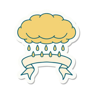 Bulut yağmuru pankartıyla dövme stili çıkartması