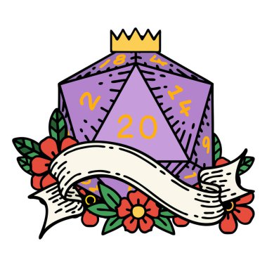 Retro Dövme Biçimi Doğal 20 D20 zar atma