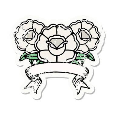 Üzerinde çiçek demeti olan eski bir etiket.