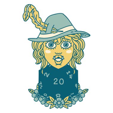 Retro Dövme Biçimi Doğal yirmilik zarlı yarım ork ozanı 