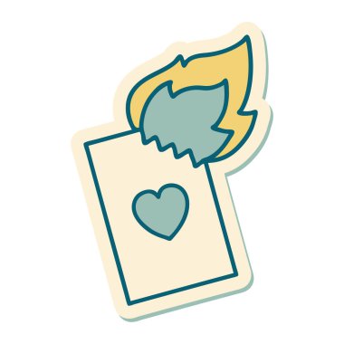 Geleneksel stil dövme çıkartması. Alev kartı.