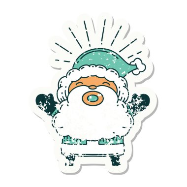 Dövme stili eski bir çıkartma. Noel Baba karakteri.