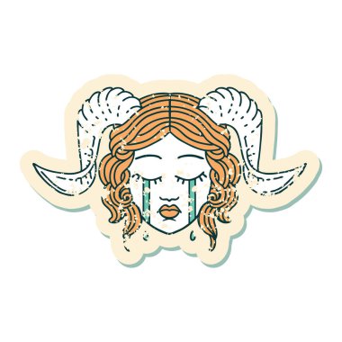 Ağlayan, bağlayan bir yüzün grunge çıkartması.