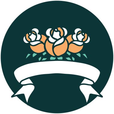 Çiçek buketi pankartıyla dövme biçimi simgesi