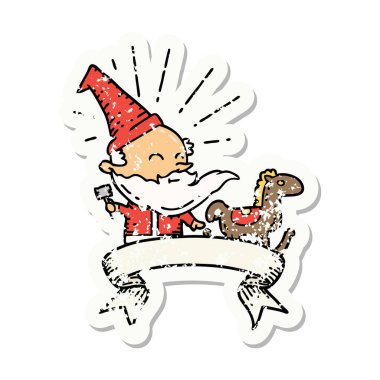 Dövme stili eski bir çıkartma. Noel Baba karakteri oyuncak yapıyor.