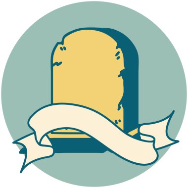 bir mezar taşı pankartıyla dövme biçimi simgesi