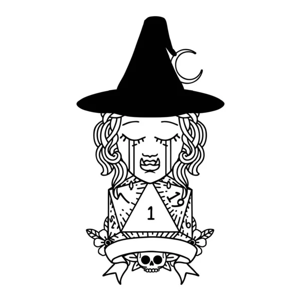 Черно Белые Татуировки Линии Стиль Плачет Половину Орка Ведьмы Характер — стоковый вектор