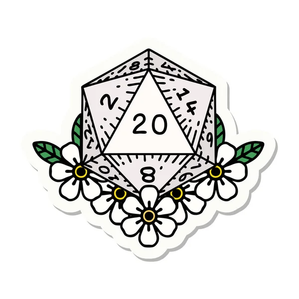 Наклейка Натурального D20 Костей Рулону Квітковими Елементами — стоковий вектор