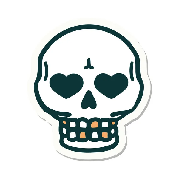 Sticker Tattoo Traditional Style Skull — Stock Vector