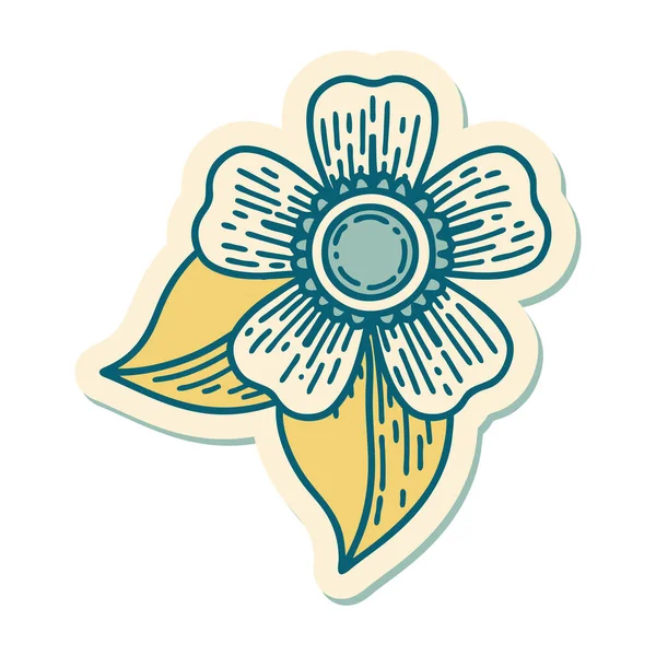 Sticker Van Tatoeage Traditionele Stijl Van Een Bloem — Stockvector