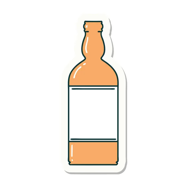 Etiqueta Engomada Del Tatuaje Estilo Tradicional Una Botella — Vector de stock