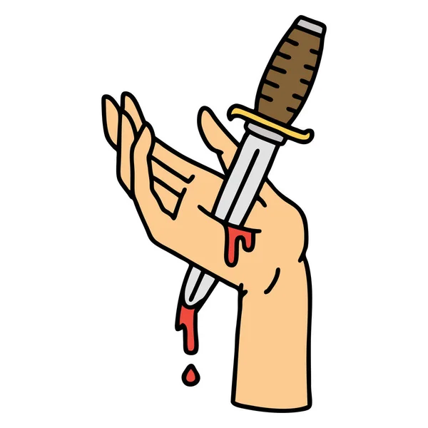 Tätowierung Traditionellen Stil Eines Dolchs Der Hand — Stockvektor