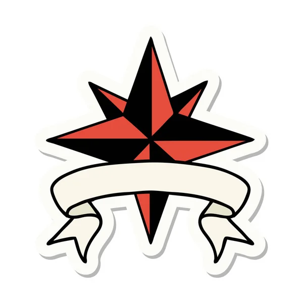 Stiker Gaya Tato Dengan Banner Dari Bintang - Stok Vektor