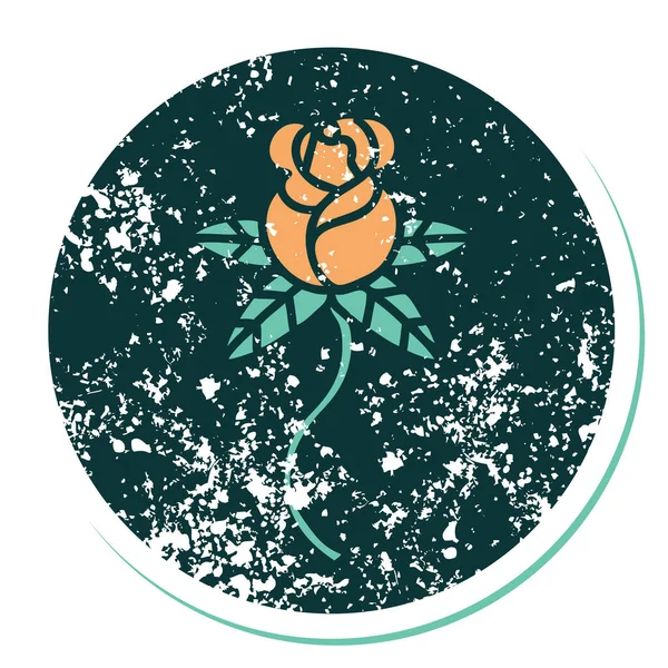 Emblématique Affligé Autocollant Tatouage Style Image Rose — Image vectorielle