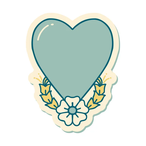 Autocollant Tatouage Dans Style Traditionnel Coeur Une Fleur — Image vectorielle