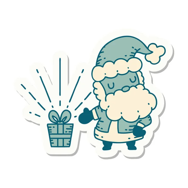 Autocollant Style Tatouage Santa Claus Personnage Noël — Image vectorielle