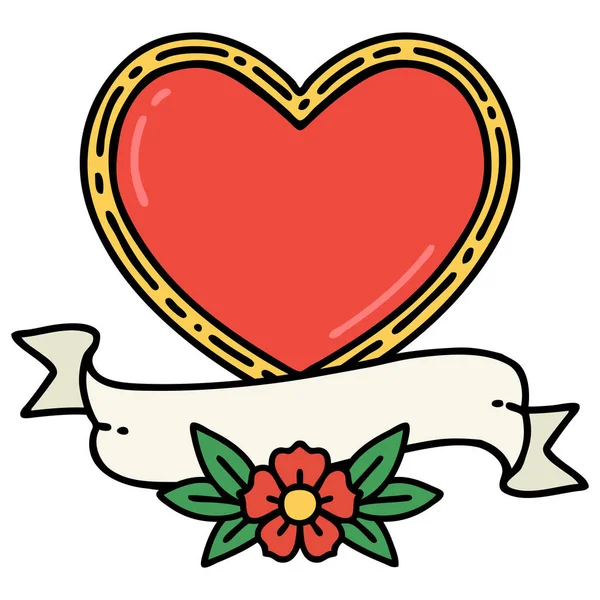 Tatuaje Estilo Tradicional Corazón Bandera — Vector de stock