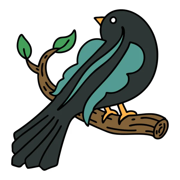 Татуировка Традиционном Стиле Птицы Ветке — стоковый вектор