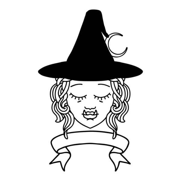Black White Tattoo Linework Style Half Orc Witch Character Face — Stock Vector