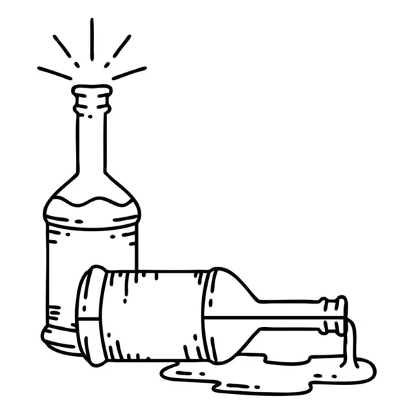 Illusztráció Hagyományos Fekete Vonal Munka Tetoválás Stílus Sörösüveg — Stock Vector