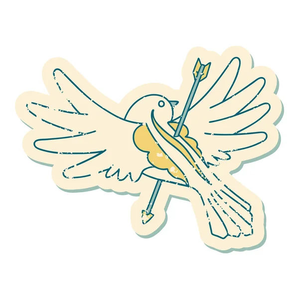 用箭头刺穿鸽子的图标式痛苦贴纸纹身图案 — 图库矢量图片