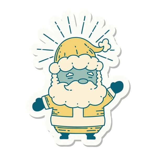 Autocollant Style Tatouage Santa Claus Personnage Noël — Image vectorielle