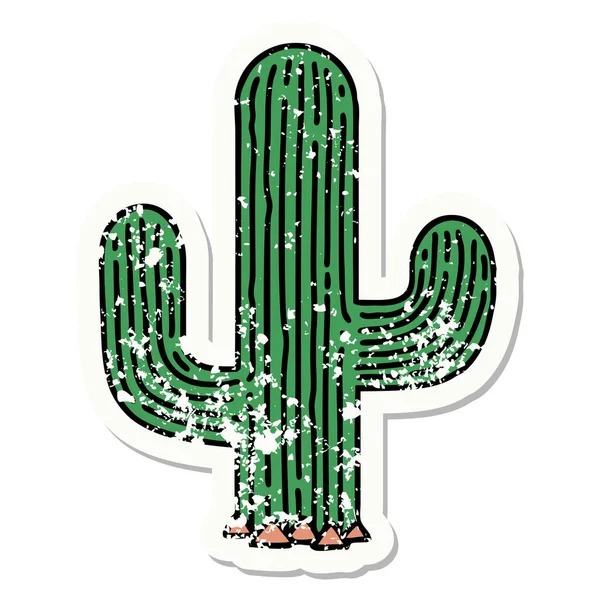 Tatouage Autocollant Détresse Dans Style Traditionnel Cactus — Image vectorielle