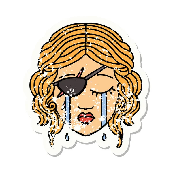 Grunge Sticker Crying Human Rogue Character — Stock Vector