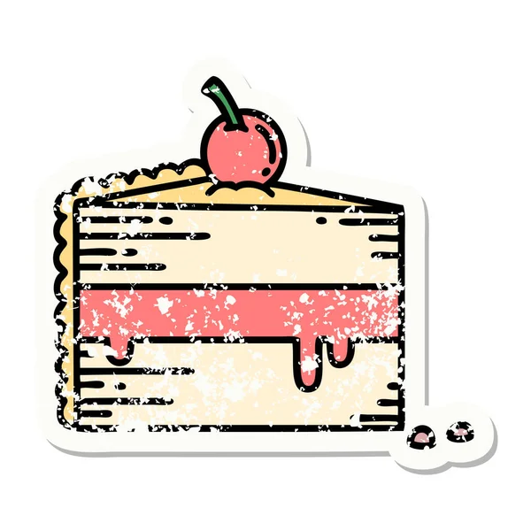Distressed Sticker Tattoo Traditional Style Slice Cake — Stock Vector